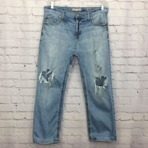 BKE Buckle Tyler Straight Jeans Men’s 33 x 26 Thick Stitch Distressed Destroyed